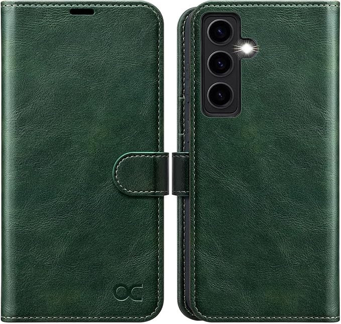 OCASE Compatible with Galaxy S24 5G Wallet Case, PU Leather Flip Folio Case with Card Holders RFID Blocking Kickstand [Shockproof TPU Inner Shell] Phone Cover (2024), Blackish Green