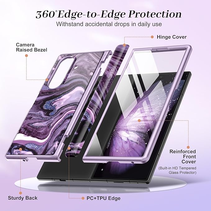 GVIEWIN for Samsung Galaxy Z Fold 7 Case Built-in HD Screen Protector [Compatible with Magsafe][Hidden Kickstand] Magnetic Full-Body Hinge Protection Slim Phone Case for Z Fold 7, Quicksand/Purple