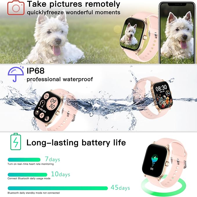 Smart Watch (Answer/Make Call), 1.85" Smartwatch for Android Phones and iPhone with Heart Rate,Sleep Monitor,Pedometer, 100+Sports Fitness Watch, IP68 Waterproof Fitness Tracker for Men Women