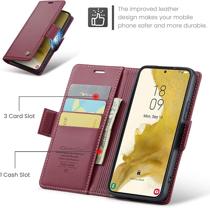 AUPAI for Samsung Galaxy S21 Plus Wallet Case with Credit Card Holder, PU Leather RFID Blocking Folio Flip Kickstand Magnetic Clasp Protective Phone Cover for Women Men Wine Red