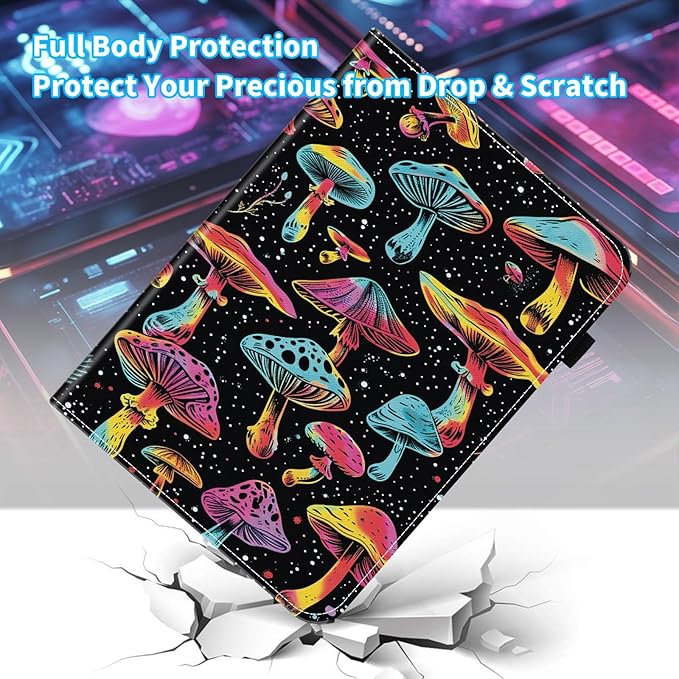 Case for Samsung Galaxy Tab S9 FE 5G 10.9 Inch/Galaxy Tab S9 11 Inch 2023,Card Slot PU Leather TPU Case Pen Holder Auto Wake Sleep,Aesthetic Mushroom