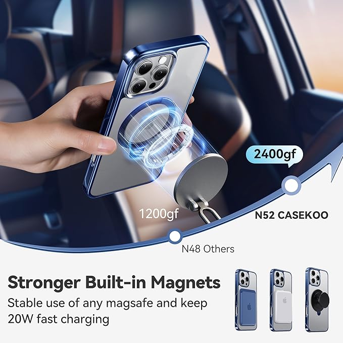 CASEKOO Titanium 360° Rotatable Magnetic Stand for iPhone 16 Pro Max Case [Compatible with Magsafe][16FT Military Protection] Transparent Slim Polished Phone 16 ProMax Case with Stand Ring 6.9'', Blue