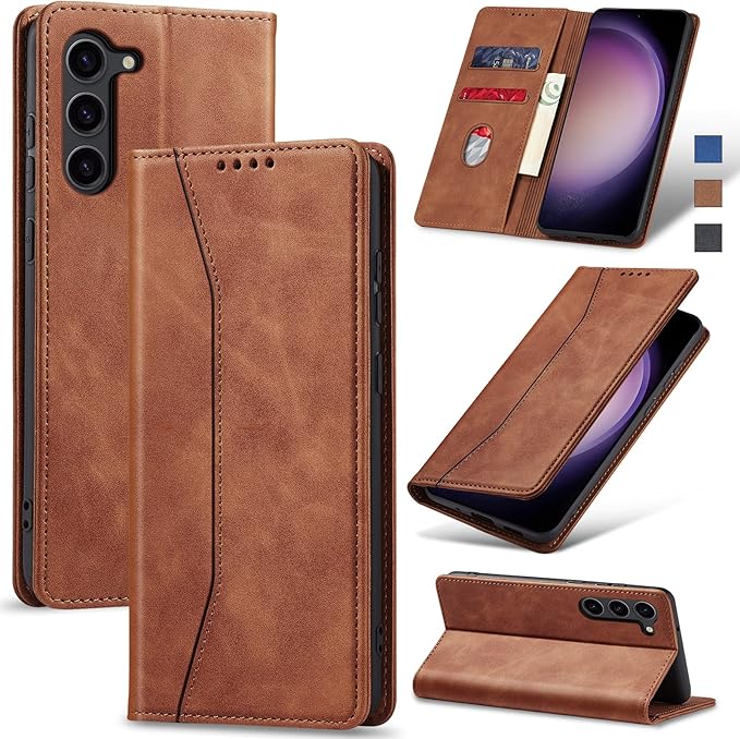 Jasonyu Flip Wallet Case for Samsung Galaxy S23 Plus/S23+ 5G,Leather Magnetic Folio Cover with Card Holder,Kickstand - TPU Shockproof Durable Protective Phone Case,Brown
