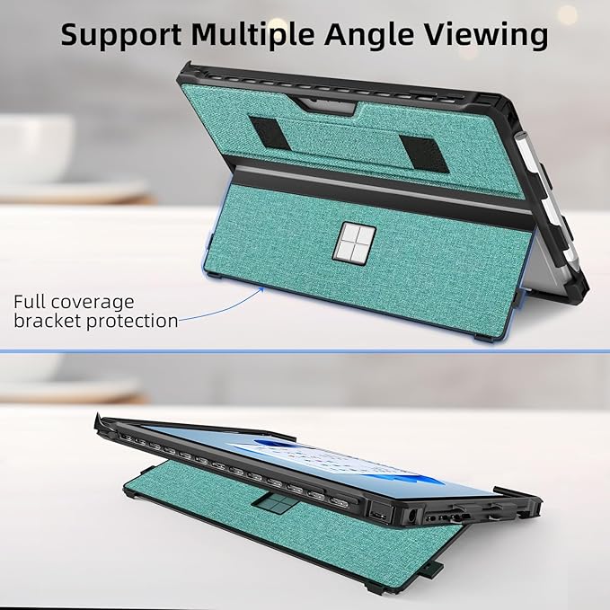 Case for 12.3" Microsoft Surface Pro 7+/7/6/5/4/Pro LTE Protective Rugged Cover Case, with Stylus Pen Holder and Hand Strap, Compatible with Type Cover Keyboard, Cyan