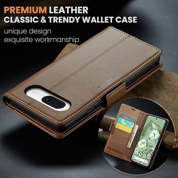 for Google Pixel 8A Case, Premium PU Leather Wallet Case Flip Cover with [RFID Blocking][Card Holder][Stand Function] Shockproof Protective for Google 8A, Brown