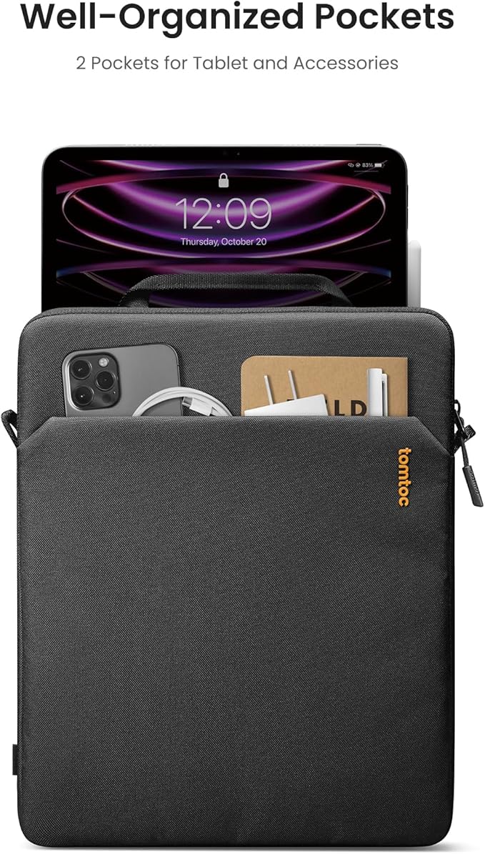 tomtoc Light-B19 Slim 11 Inch Tablet Sleeve Bag for 2025 11-inch iPad A16, iPad Air M3, iPad Pro M4/M2/M1, iPad Air M2 2024, iPad 10/9, Light Shoulder Bag with Acessories Storage, Eco-Friendly Fabric
