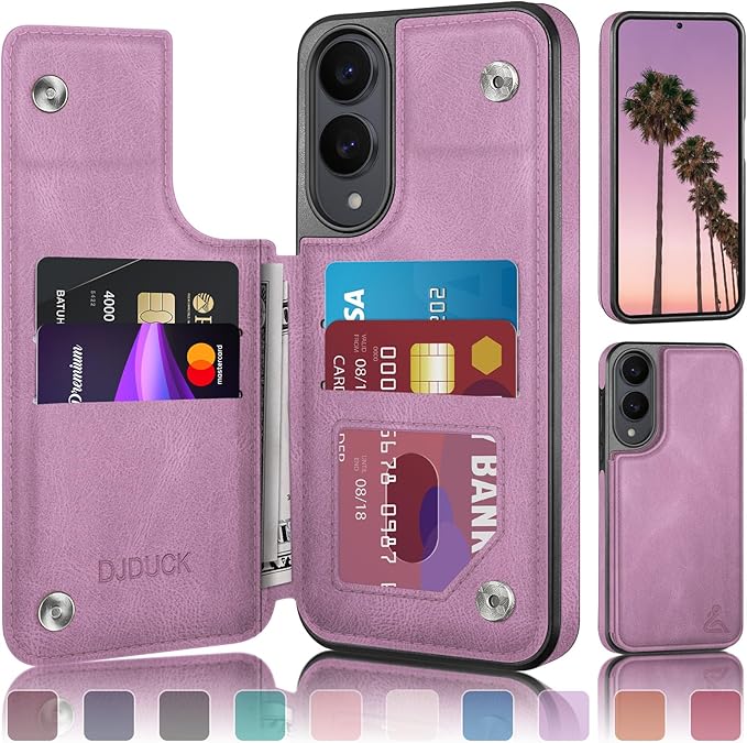 DJDUCK Designed for Samsung Galaxy S25 Edge Case Wallet with Card Holder, [Magnetic Clasp Cover] [RFID Blocking Leather Protection] Shockproof Women Men Cases for Samsung S25 Edge Light Purple