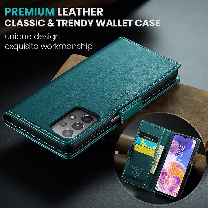 for Samsung Galaxy A23 4G/5G Case, Premium PU Leather Wallet Case Flip Cover with [RFID Blocking][Card Holder][Stand Function] Shockproof Protective for Samsung Galaxy A23, Blue-Green