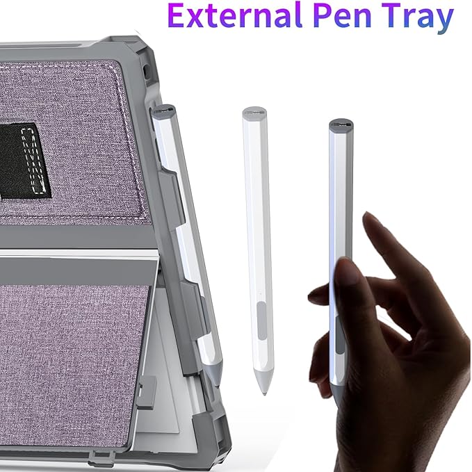 Case for 12.3" Microsoft Surface Pro 7+/7/6/5/4/LTE Protective Rugged Cover Case, with Stylus Pen Holder and Hand Strap, Compatible with Type Cover Keyboard, Light Gray