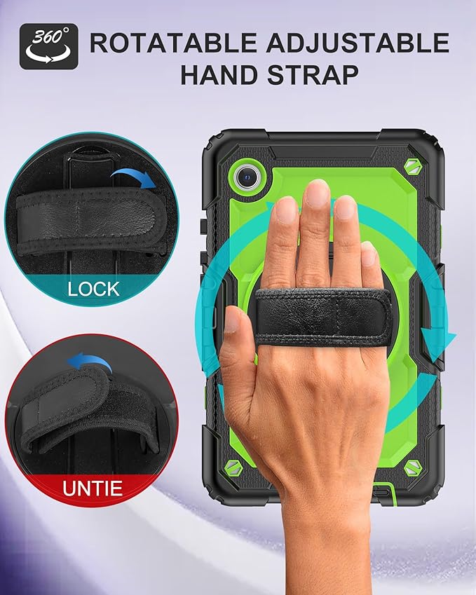 Case for Samsung Galaxy Tab A9 8.7", Shockproof with Screen Protector/Rotating Kickstand/Pen Holder/Hand Strap, Heavy Duty Protective for Samsung A9 Tablet Case SM-X110/X115/X117 (Green)