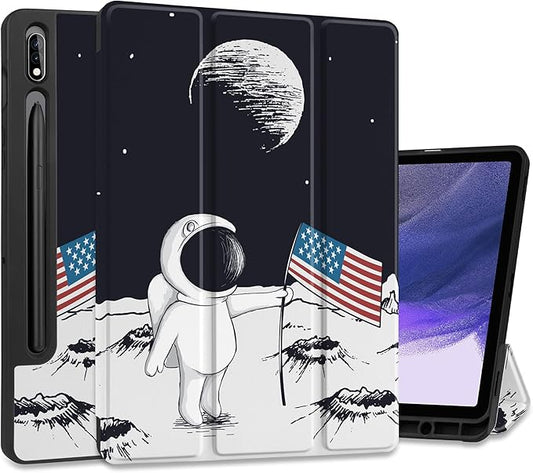 Case for Samsung Galaxy Tab S8 2022 & S7 2020, Shockproof Tablet Case for Samsung Tab S8/S7 11 inch with Auto Sleep/Wake & Trifold Stand & Soft TPU Back Cover, Astronaut & Moon