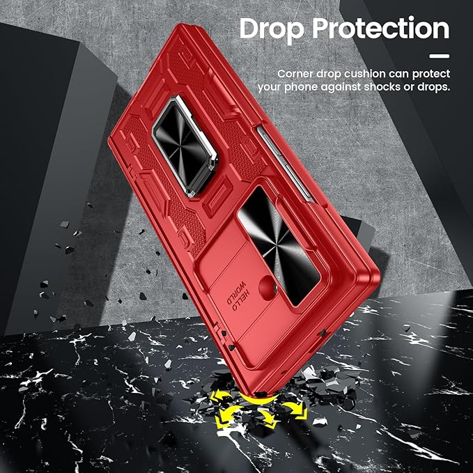 VEGO for Samsung Galaxy Z Fold 7 Case with Belt Clip Holster, [360°Ring Kickstand] [Camera Cover] [Front Screen Protector] [Hinge Protection] Shockproof Armor Cover for Galaxy Z Fold7 - Red