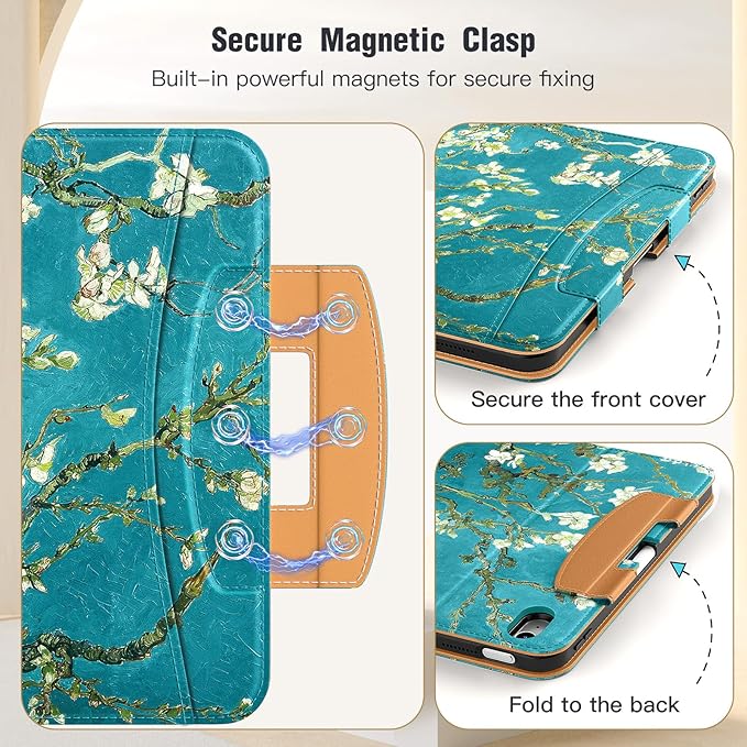 MoKo for iPad (A16) 11th Generation Case 11 inch 2025, iPad 10th Generation Case 10.9" 2022 with Pencil Holder & Pocket, Premium Leather Folio Stand Cover, Multiple Viewing Angles, Apricot Blossom