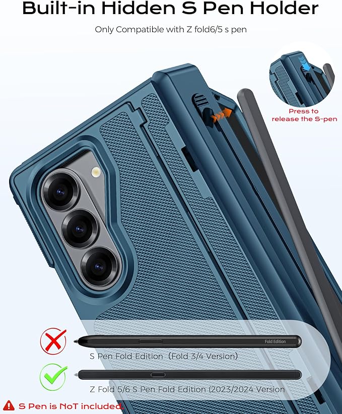 for Samsung Galaxy Z Fold 5 Case with S Pen Holder & Privacy Screen Protector & Kickstand & Hinge Protection, Full Body Cover Hard Non-Slip Shockproof Case for Galaxy Z Fold 5 (Lake Blue)