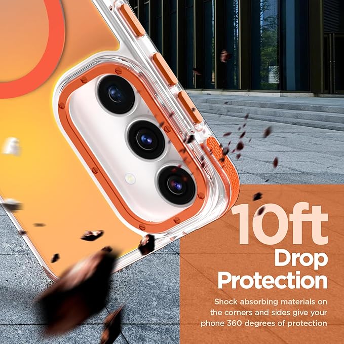 MOWIME Magnetic Case for Samsung Galaxy S25 FE 5G [Compatible with Magsafe] [Cute Fashion Fluorescent Design] [1 Screen Protector] Slim Translucent Matte Case for Galaxy S25 FE 5G 6.7", Orange