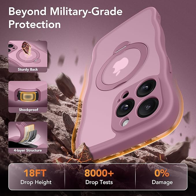 for iPhone 14 Pro Max Case for Women,[Compatible with Magsafe][360° Spin Magnetic Stand][Cute Wave Edge][Military-Grade Protection]Translucent Matte Phone Case for iPhone 14 ProMax, Blackcurrant