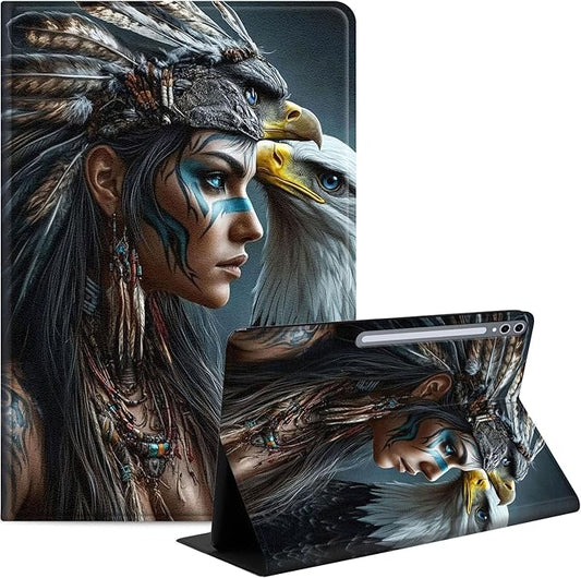 Case for Samsung Galaxy Tab S10 Plus/ S9 FE Plus/ S9 Plus 5G Tablet 12.4'', Slim PU Leather Stand Cover with Auto Wake/Sleep, Multi-Angle Viewing & Shockproof, Native American Woman