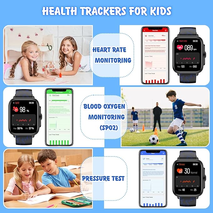Smart Watch for Kids, 1.85" Fitness Tracker,100+Sport modes,Learning games,Sleep Monitor,Camera,Videos,Alarm Play Music Flashlight Pedometer Stopwatch Pedometer IP68 Waterproof Gift for Boys and Girls