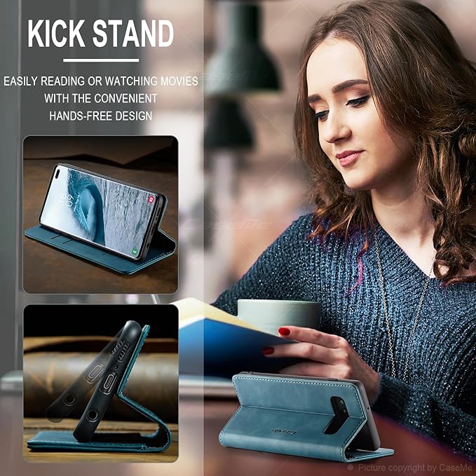 for Samsung Galaxy S10 Plus Case, Flip Wallet Leather Case with Card Holder Magnetic Closure Shockproof Kickstand Protective Phone Cases Cover for Samsung S10 Plus,Blue-Green