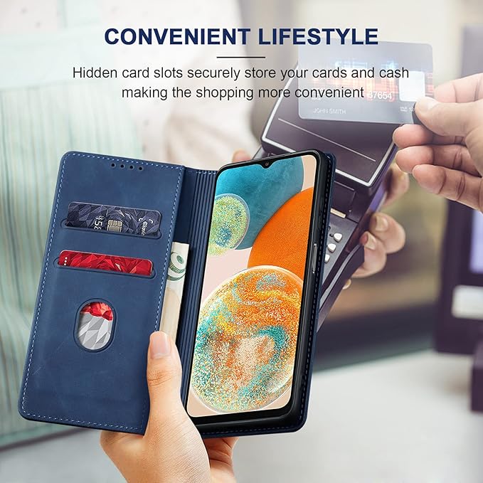 Jasonyu Flip Wallet Case for Samsung Galaxy A23 5G/4G,Leather Magnetic Folio Cover with Card Holder,Kickstand - TPU Shockproof Durable Protective Phone Case,Blue