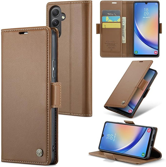 for Samsung Galaxy A34 5G Case, Premium PU Leather Wallet Case Flip Cover with [RFID Blocking][Card Holder][Stand Function] Shockproof Protective for Samsung Galaxy A34 5G, Brown