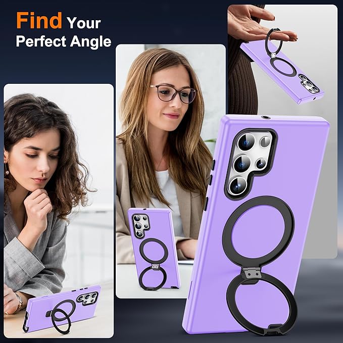 Designed for Samsung Galaxy S23 Ultra Case with Magnetic Ring Stand [Compatible with Mag-Safe][Military Grade Drop Protection][Build in Kickstand] S23 Ultra Phone Case 6.8",Light Purple