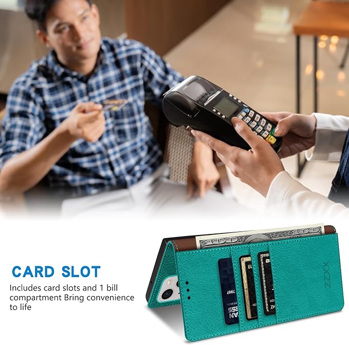 ZZXX for iPhone 15 Wallet Case with [RFID Blocking] Card Slot Stand Strong Magnetic Leather Flip Fold Protective Phone Case for iPhone 15 Case Wallet(Lake Blue-6.1 inch)