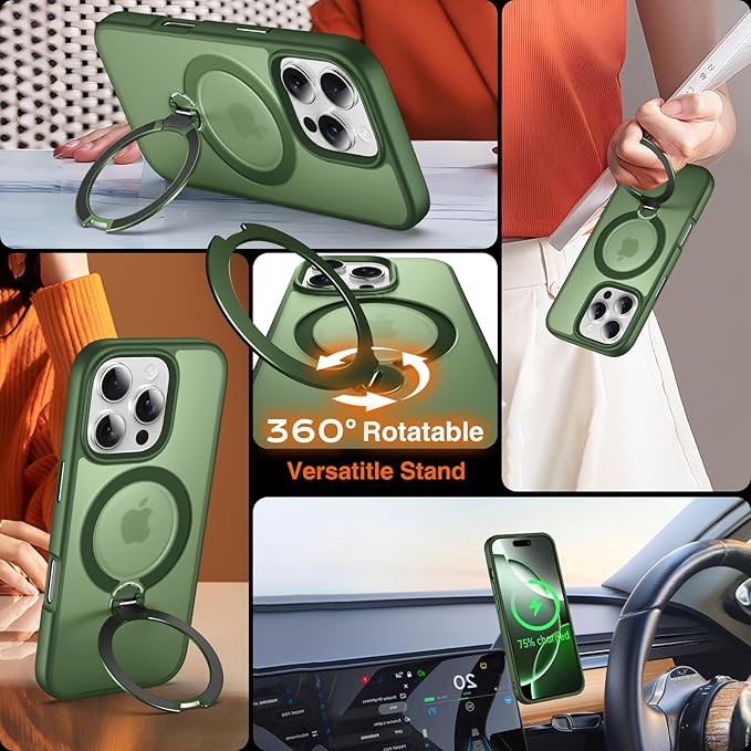 360° O-Ring MagStander for iPhone 13 Pro Max Case with Magnetic Kickstand Ring Holder [Compatible with MagSafe][360°Rotate Stand][Military Shockproof] iPhone 13 Pro Max Phone Cover Green