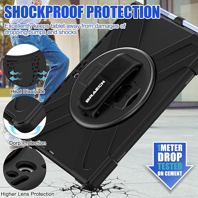BRAECNstock Silicone Case for Microsoft Surface Pro 7+ Plus/Pro 7/6/5/4 12.3" Rugged Surface Pro 7+/7/6/5/4 Kids Cover with Screen Protector Rotating Hand Strap+Stand Pen Holder Shoulder Strap - Black