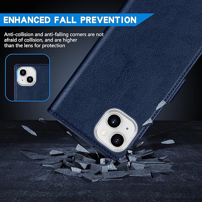 ZZXX for iPhone 15 Wallet Case with [RFID Blocking] Card Slot Kickstand Magnetic Closure Leather Flip Fold Protective Phone Case for iPhone 15 Case Wallet(Blue-6.1 inch)