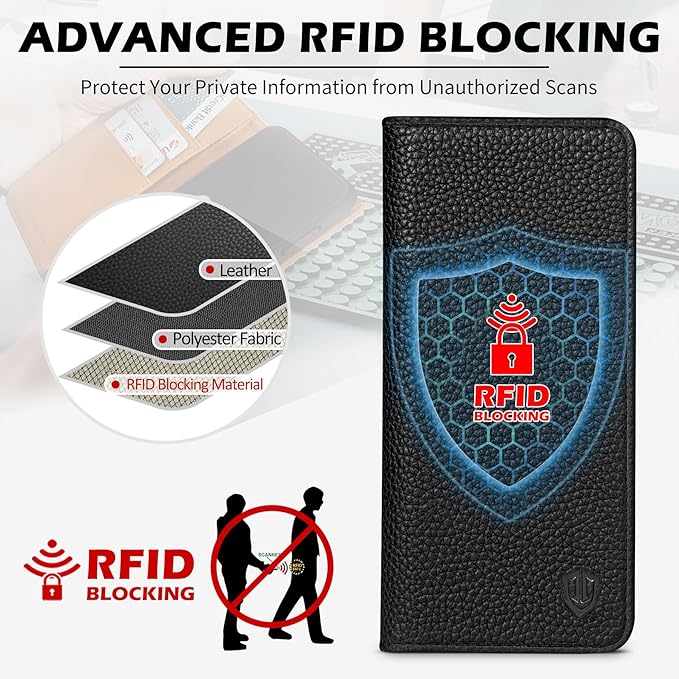 SHIELDON Case for Galaxy S25 Edge 5G, Genuine Leather Wallet Case with Kickstand RFID Blocking Credit Card Holder Magnetic Shock Absorbing Cover Compatible with Galaxy S25 Edge 6.7" - Pebbled Black