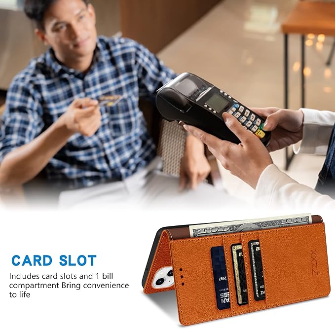 ZZXX for iPhone 15 Plus Wallet Case with [RFID Blocking] Card Slot Stand Strong Magnetic Leather Flip Fold Protective Phone Case for iPhone 15 Plus Case Wallet(Brown-6.7 inch)