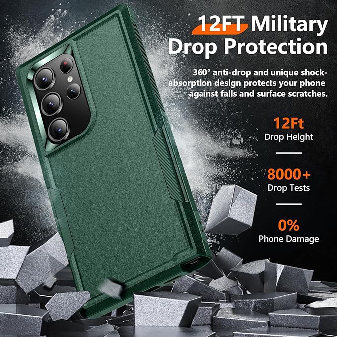 Red2Fire for Samsung Galaxy S24 Ultra Case, [Military Grade Drop Protection] Non-Slip Heavy Duty Full Body Shockproof Protection Phone Case for S24 Ultra Case 6.8 inch, Deep Green