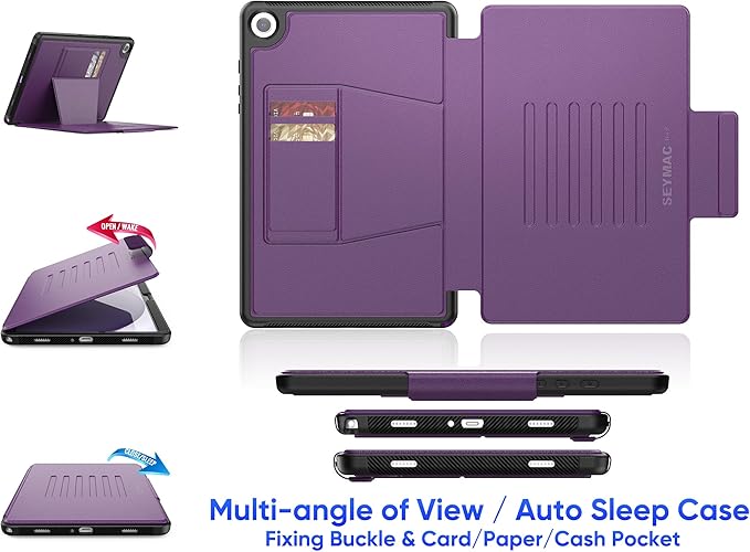 SEYMAC stock Case for Samsung Galaxy Tab A9+ Plus 11'', Auto Sleep/Wake Case with Magnetic Multi-Angles Stand, Card Slot for Galaxy Tab A9+/ A9 Plus 11'' SM-X210/X216/X218, (Purple)