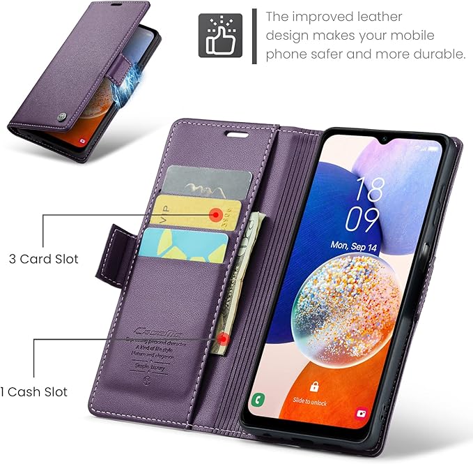 for Samsung Galaxy A14 4G/5G Case, Premium PU Leather Wallet Case Flip Cover with [RFID Blocking][Card Holder][Stand Function] Shockproof Protective for Samsung Galaxy A14, Purple