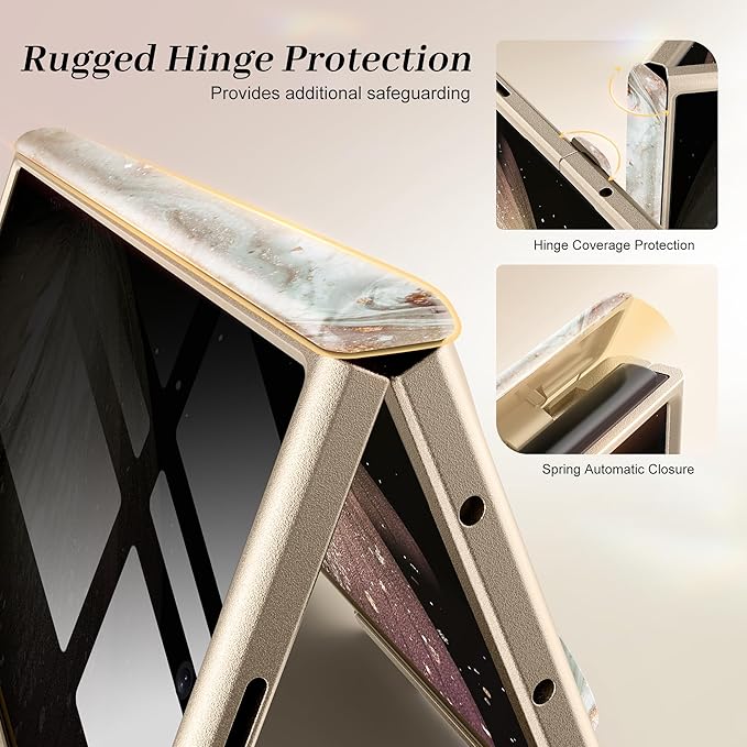 GVIEWIN for Samsung Galaxy Z Fold 7 Case with Privacy Screen Protector [Compatible with Magsafe][Built-in Kickstand] Magnetic Full-Body Hinge Protection Slim Phone Case for Z Fold 7, Pearlescent/Gold
