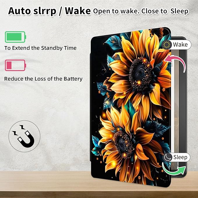 Case for Samsung Galaxy Tab A9+/A9 Plus 11 Inch 2023 Tablet Case, 360 Degree Rotating Folio Stand Smart Cover for Galaxy Tab A9+ Tablet SM-X210/X216/X218, Auto Sleep/Wake, Sunflower 3