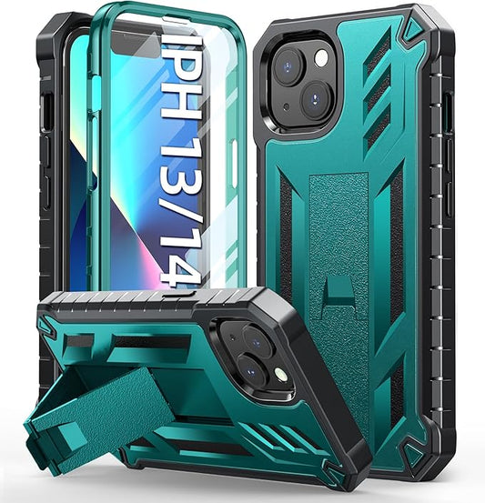 for iPhone 13/14 Protective Case: for iPhone 16e Cover Heavy Duty Military Grade Hard Protection Shock Proof Grip | Durable Dual-Layer Design with Built-in Kickstand Teal