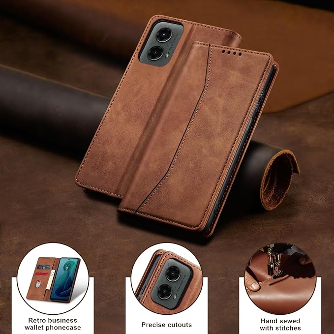 Jasonyu Flip Wallet Case for Moto G 5G (2024),Leather Magnetic Folio Cover with Card Holder,Kickstand - TPU Shockproof Durable Protective Phone Case,Brown