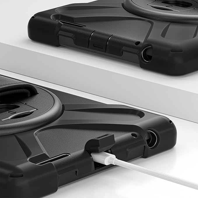 DreamerX for Lenovo Tab M9 Case 9.0 inch TB-310FU/TB-310FX, Heavy Duty Rugged Silicone Drop Protective Kids Cover with 360 Rotating Stand Handle Hand Strap Carrying Shoulder Strap Pencil Holder, Black