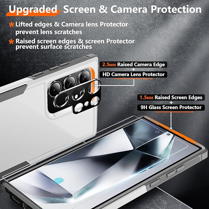 Red2Fire for Samsung Galaxy S24 Ultra Case, [Military Grade Drop Protection] Non-Slip Heavy Duty Full Body Shockproof Protection Phone Case for S24 Ultra Case 6.8 inch, White