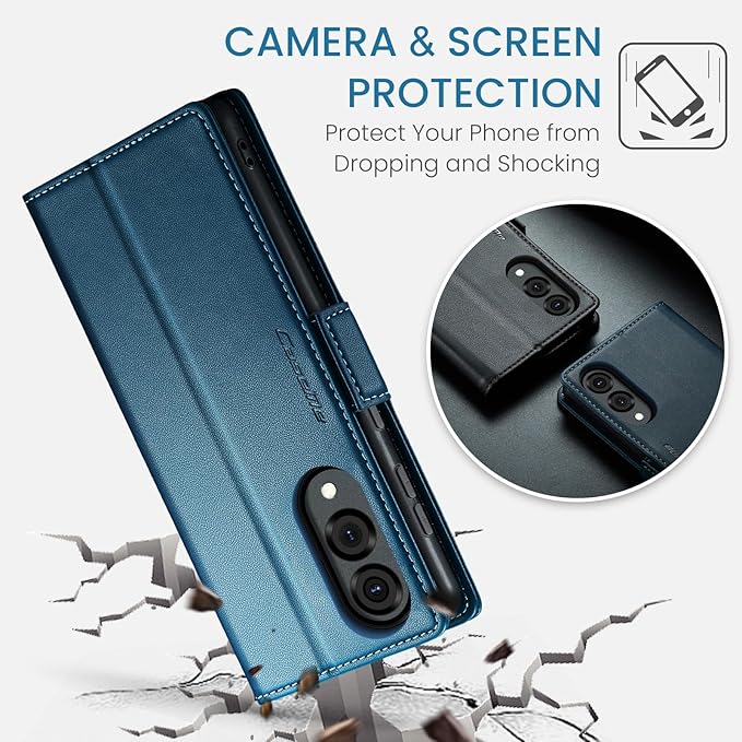 for Samsung Galaxy S25 Edge Case, Premium PU Leather Wallet Case Flip Cover with [RFID Blocking][Card Holder][Stand Function] Shockproof Protective for Samsung Galaxy S25 Edge, Blue