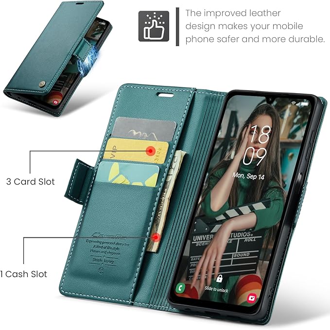 for Samsung Galaxy A15 4G/5G Case, Premium PU Leather Wallet Case Flip Cover with [RFID Blocking][Card Holder][Stand Function] Shockproof Protective for Samsung Galaxy A15, Blue-Green