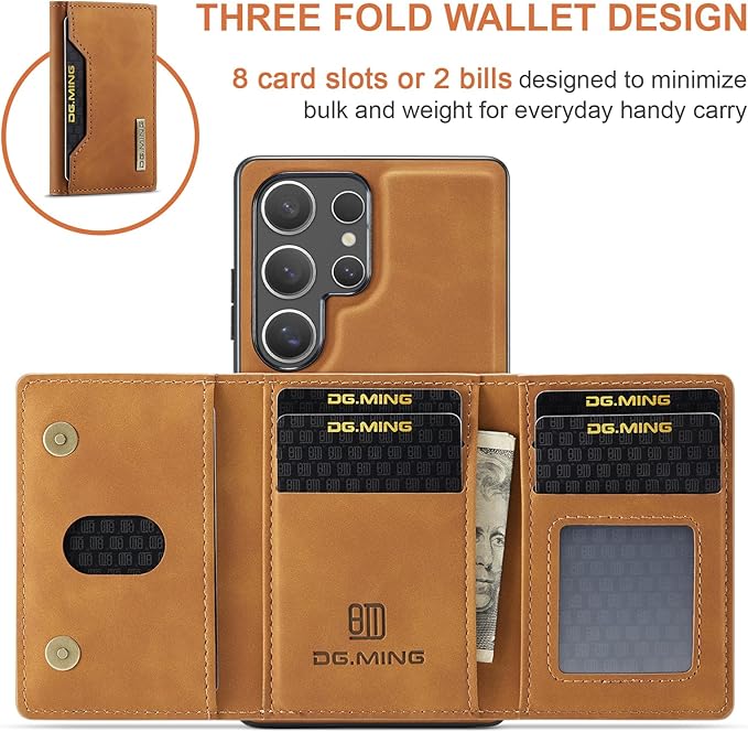 SZHAIYU M2 2 in 1 Detachable Leather Phone Cases for Samsung Galaxy S25 Ultra 5G Case Wallet with Card Holder Men 6.8'' (Brown)