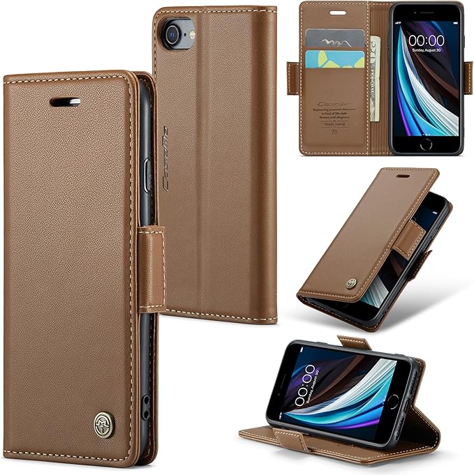for iPhone SE 2022/3rd/2020/2rd,iPhone 8/7 Case, Premium PU Leather Wallet Case Flip Cover with [RFID Blocking][Card Holder] Shockproof Protective for iPhone SE 2022/2020, iPhone 8/7, Brown
