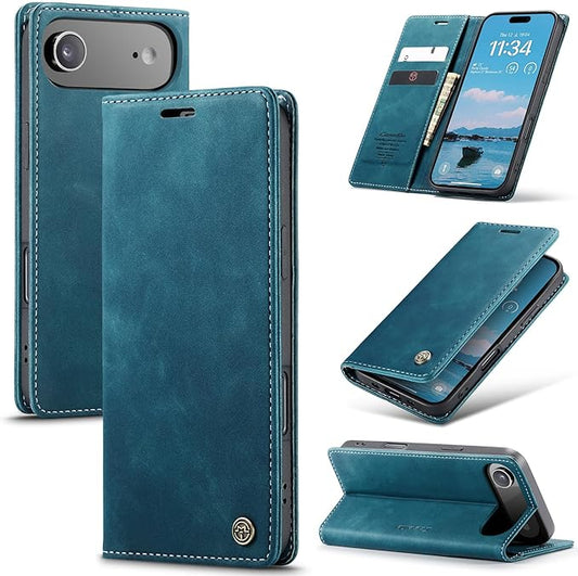 for iPhone 17 Air Case, Flip Wallet Leather Case with Card Holder Magnetic Closure Shockproof Kickstand Protective Phone Cases Cover for iPhone 17 Air, Blue-Green