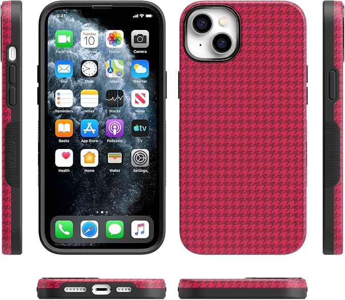 Casely iPhone 14 Case | Best Dressed | Pink Houndstooth | Compatible with MagSafe | Bold Protective Design