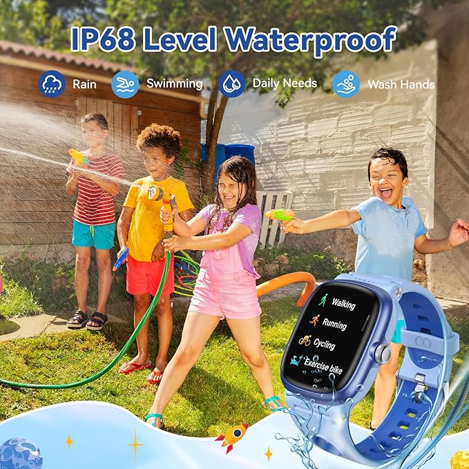 Smart Watch for Boys Girls with Sleep | Health | Activity Tracker, Games, Alarm, IP68 Waterproof Kids Fitness Watch with Pedometer, Family Account, Toys Gifts for Kids Aged 4-16 (Light/Dark Blue)