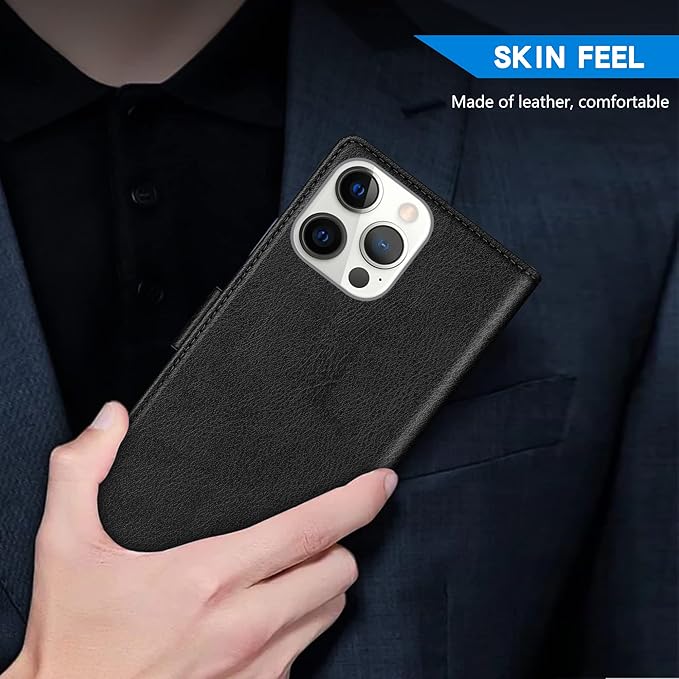 ZZXX for iPhone 14 Pro Max Wallet Case with [RFID Blocking] Card Slot Kickstand Magnetic Closure Leather Flip Fold Protective Phone Case for iPhone 14 Pro Max Case Wallet(Black-6.7 inch)