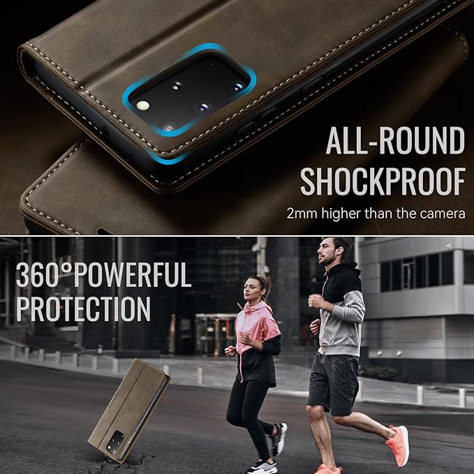 Wallet Case for Samsung Galaxy S20 Plus Leather Wallet Flip Cover with Card Holder, Kickstand, Magnetic Closure, RFID Blocking TPU Shockproof Phone Case Compatible with S20 Plus, Coffee